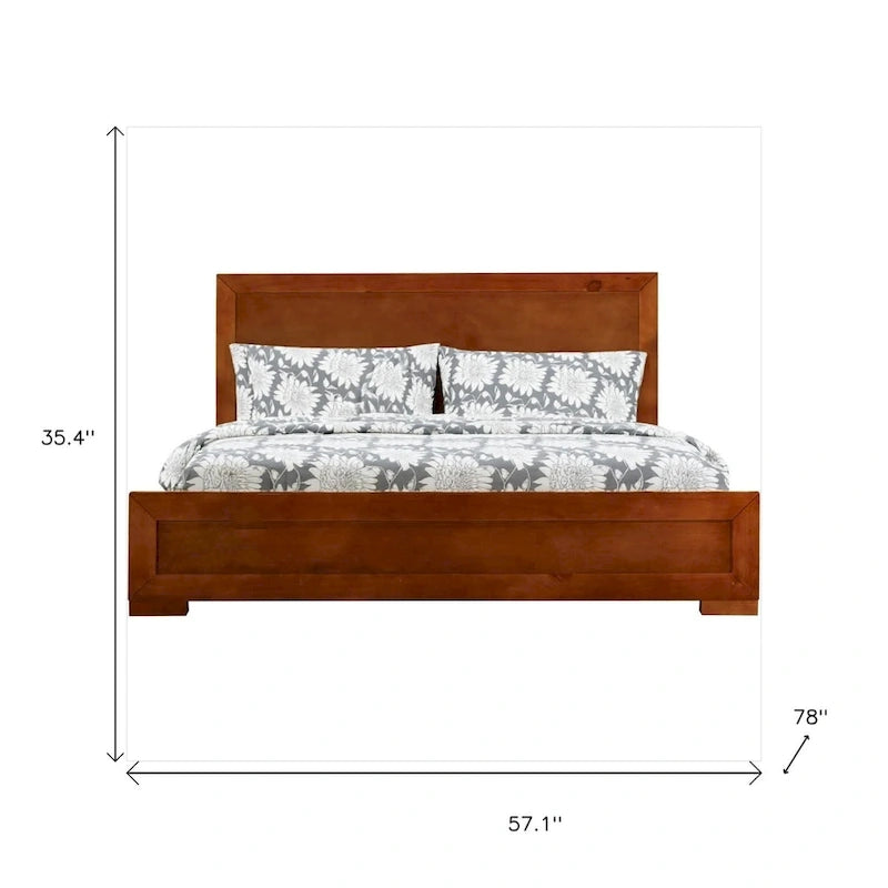Brown Inlaid Panels Solid Wood Full Bed Frame