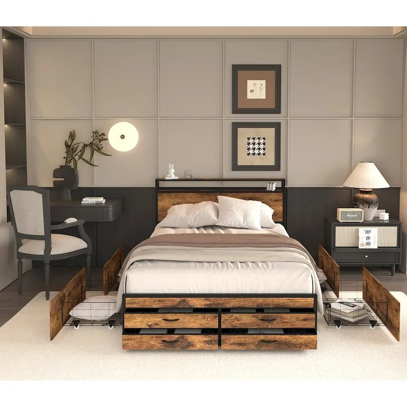 Full-Size Storage Bed with LED Lighting & Charging Station