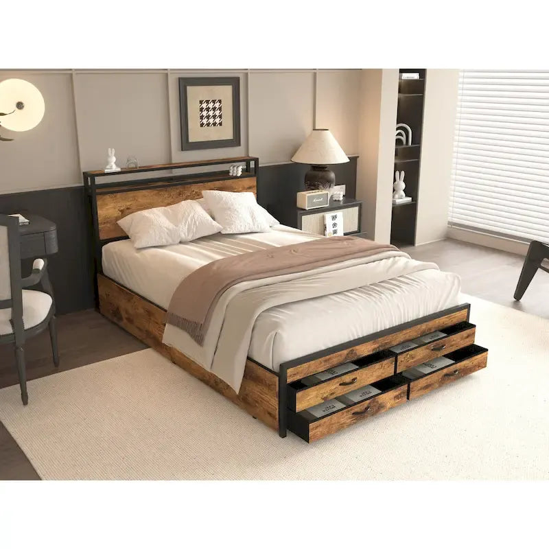 Full-Size Storage Bed with LED Lighting & Charging Station
