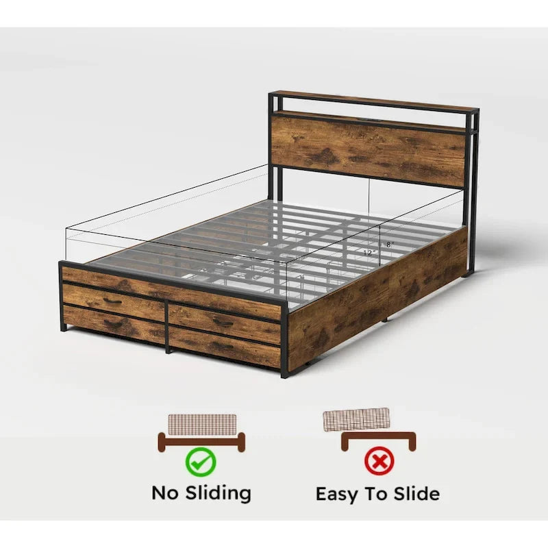 Full-Size Storage Bed with LED Lighting & Charging Station