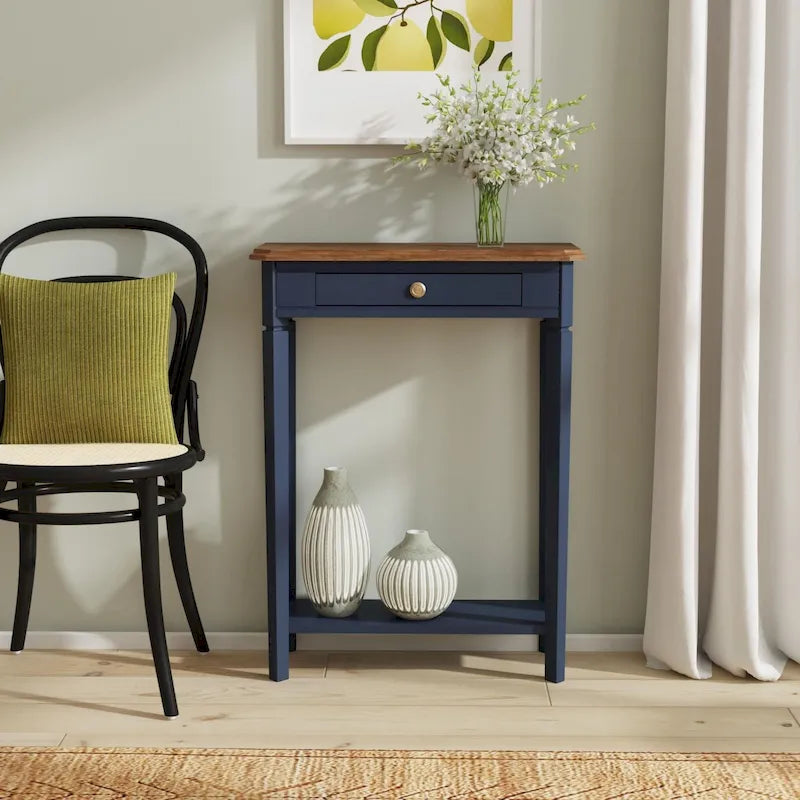 Solid Wood Console Table with Drawer and Lower Shelf