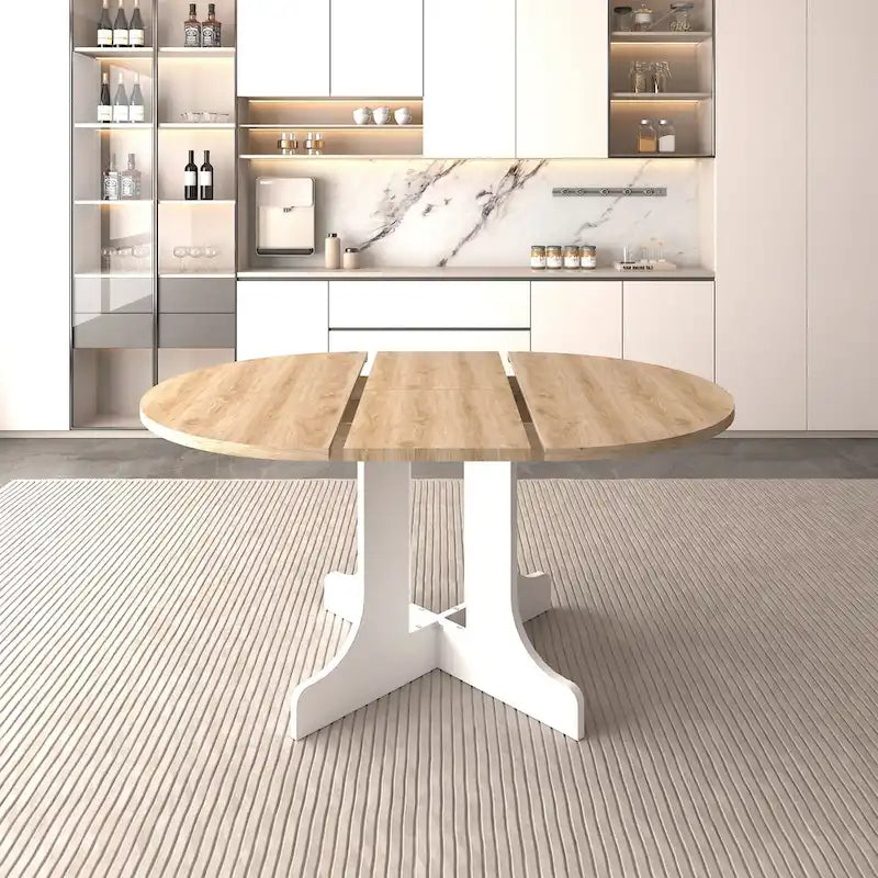 Extendable Round Dining Table with Oak Veneer Top