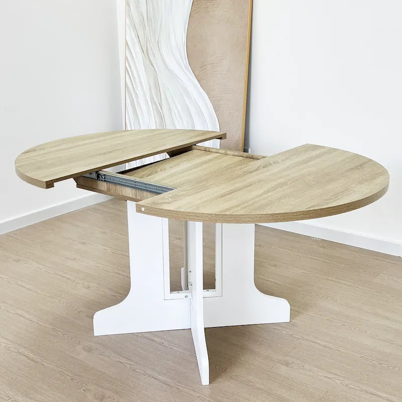 Extendable Round Dining Table with Oak Veneer Top