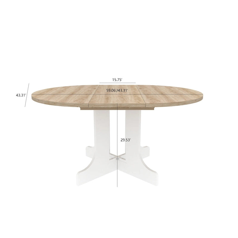 Extendable Round Dining Table with Oak Veneer Top