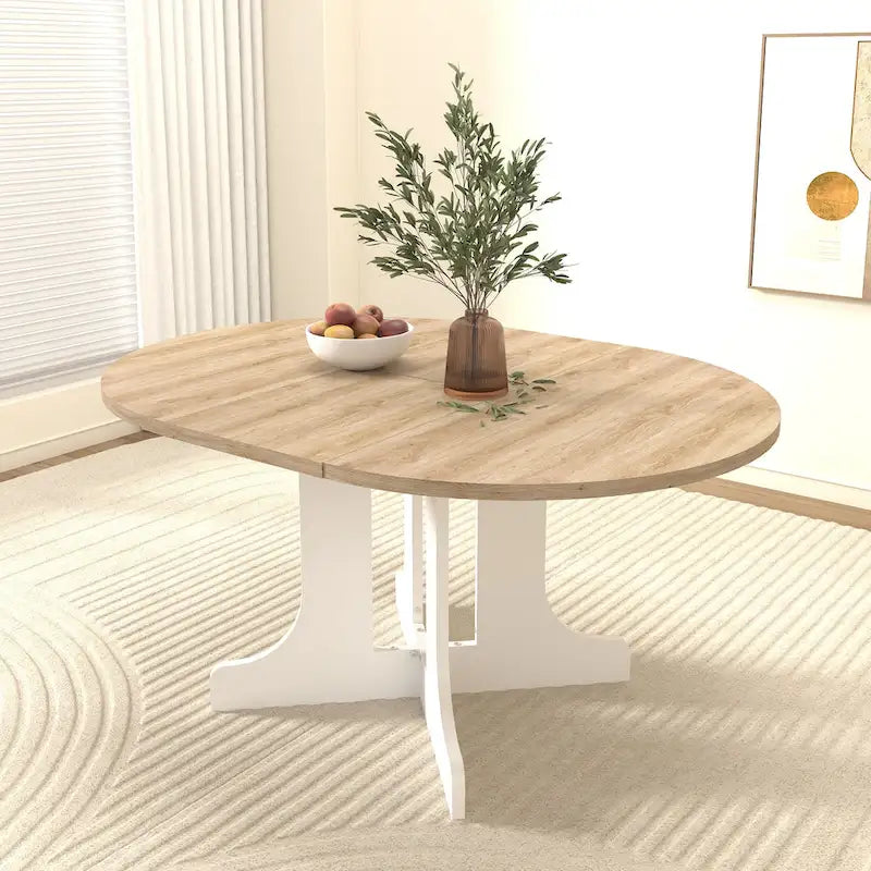 Extendable Round Dining Table with Oak Veneer Top