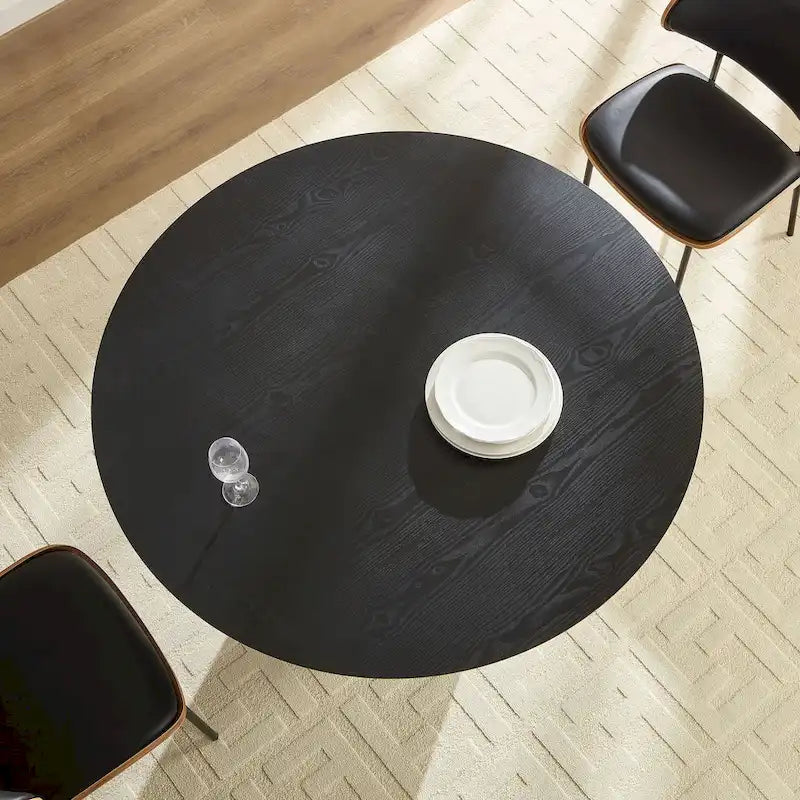 Extendable Round Dining Table with Oak Veneer Top