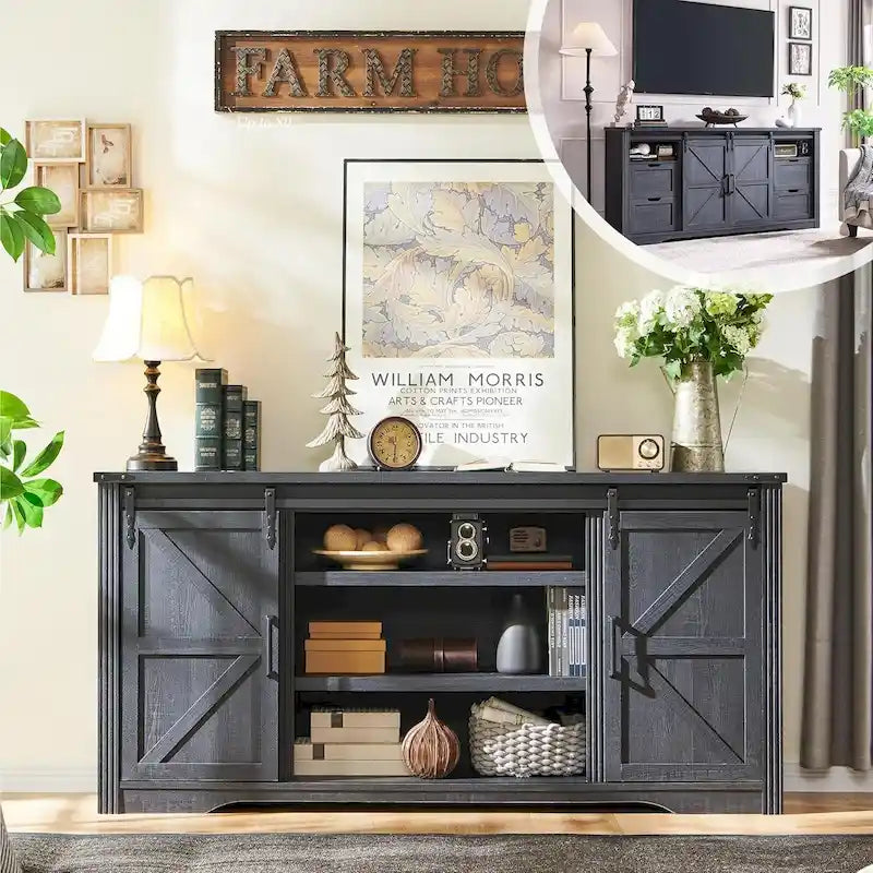 Farmhouse TV Stand with Sliding Barn Doors