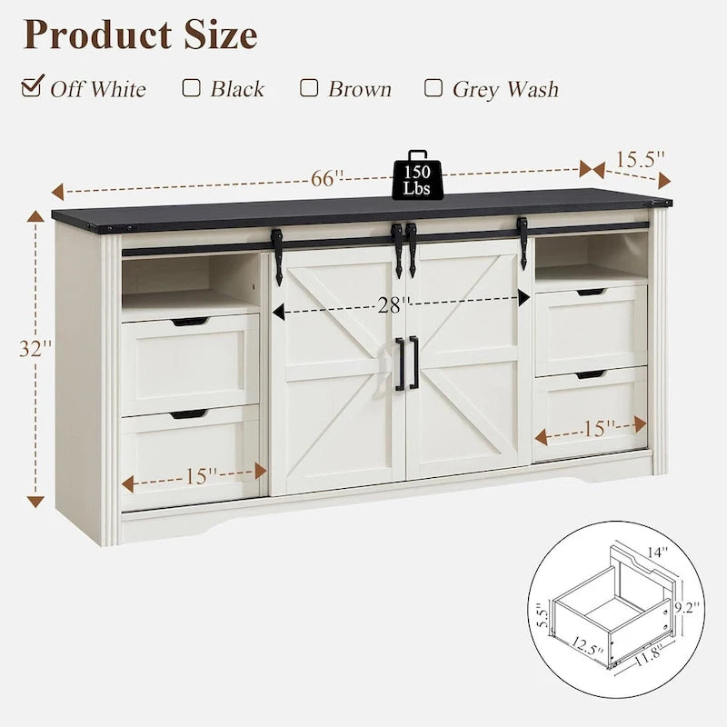Farmhouse TV Stand with Sliding Barn Doors