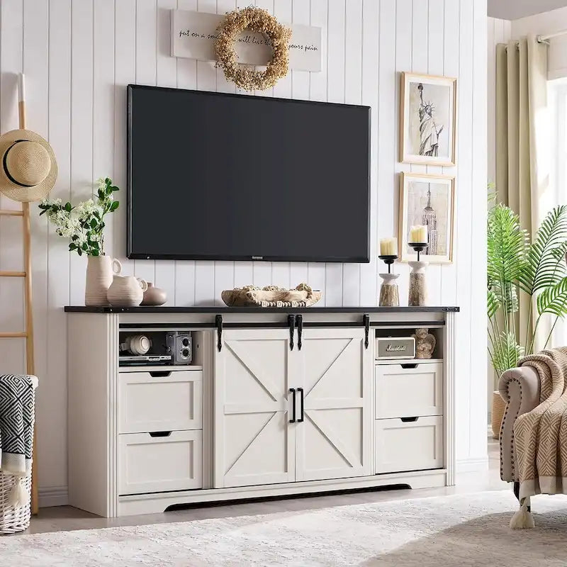 Farmhouse TV Stand with Sliding Barn Doors