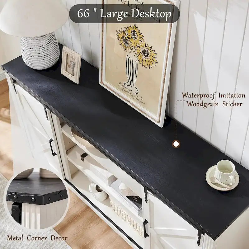 Farmhouse TV Stand with Sliding Barn Doors