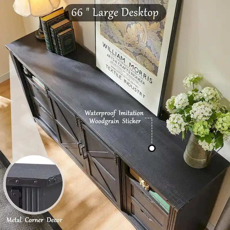 Farmhouse TV Stand with Sliding Barn Doors