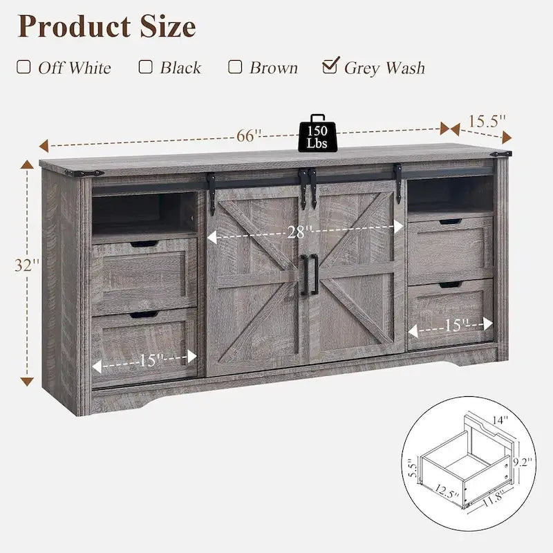 Farmhouse TV Stand with Sliding Barn Doors