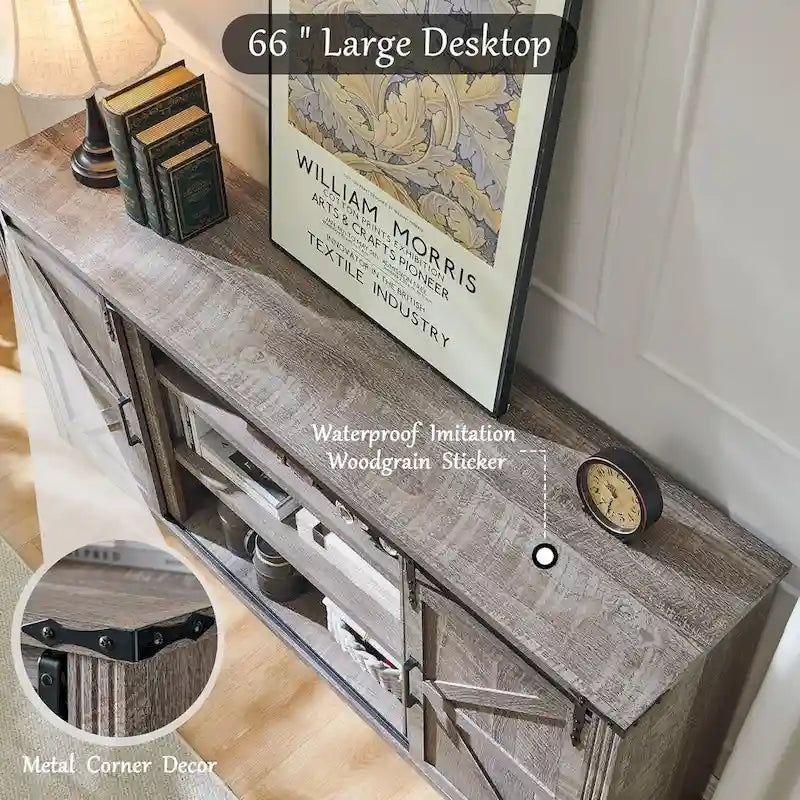 Farmhouse TV Stand with Sliding Barn Doors