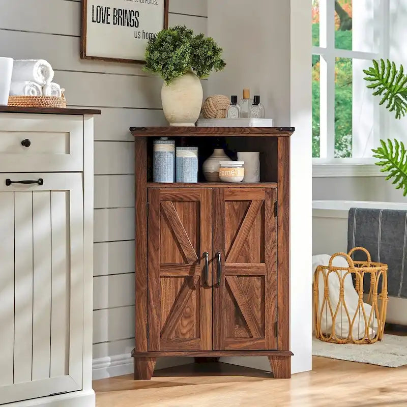 Farmhouse Corner Bathroom Storage Cabinet