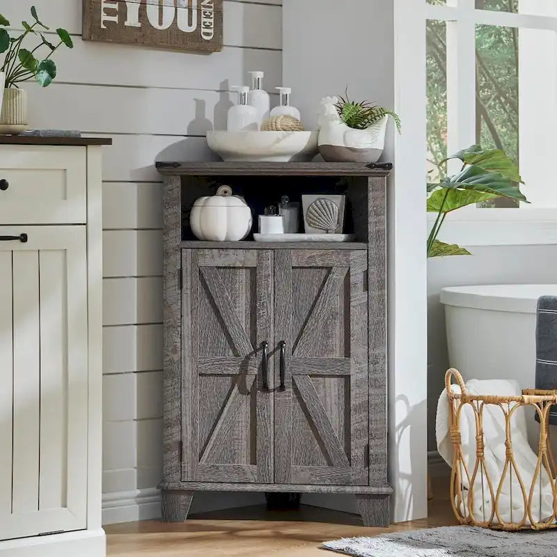Farmhouse Corner Bathroom Storage Cabinet