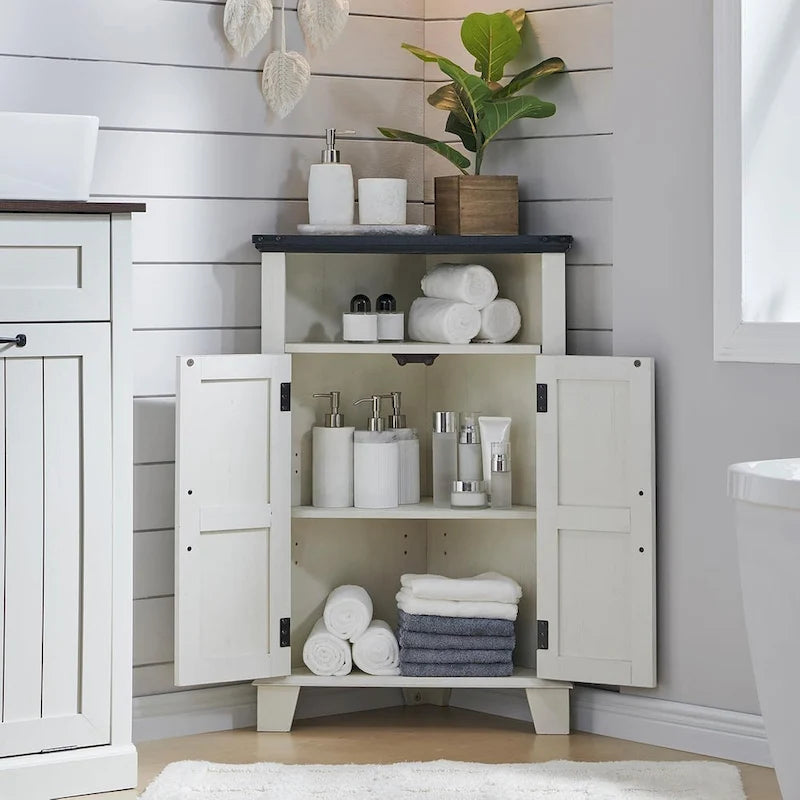 Farmhouse Corner Bathroom Storage Cabinet