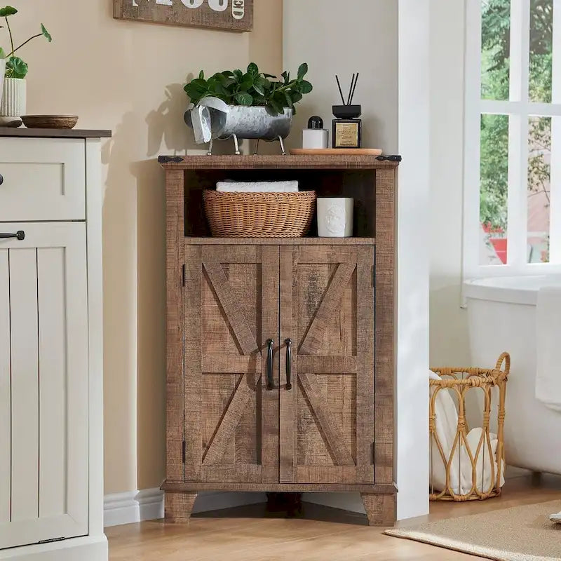 Farmhouse Corner Bathroom Storage Cabinet