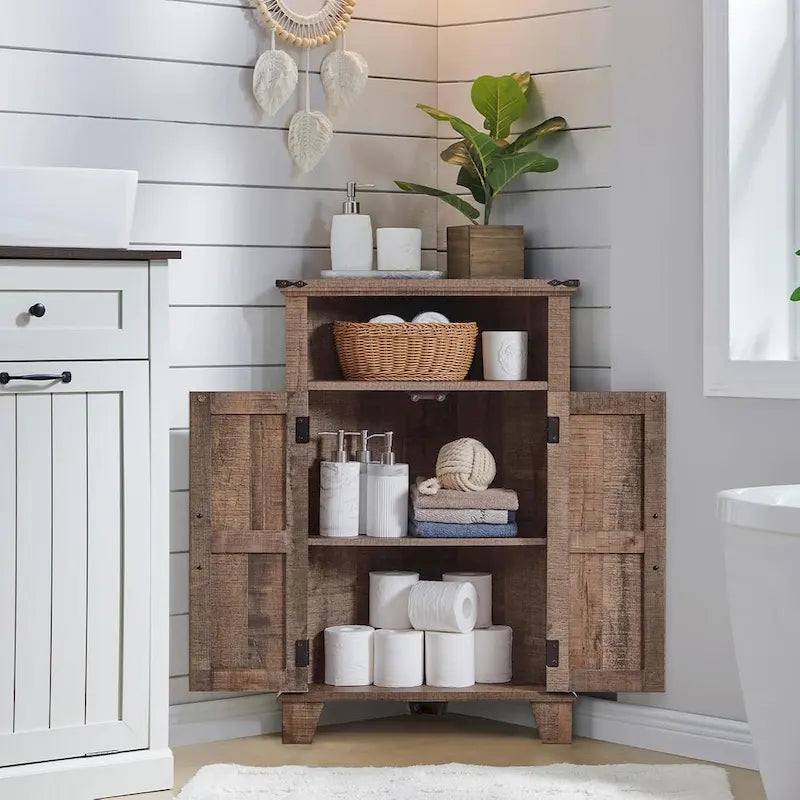 Farmhouse Corner Bathroom Storage Cabinet