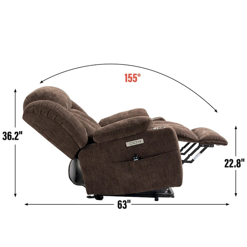 Chenille Power Lift Recliner Chair with Massage and Lumbar Heat