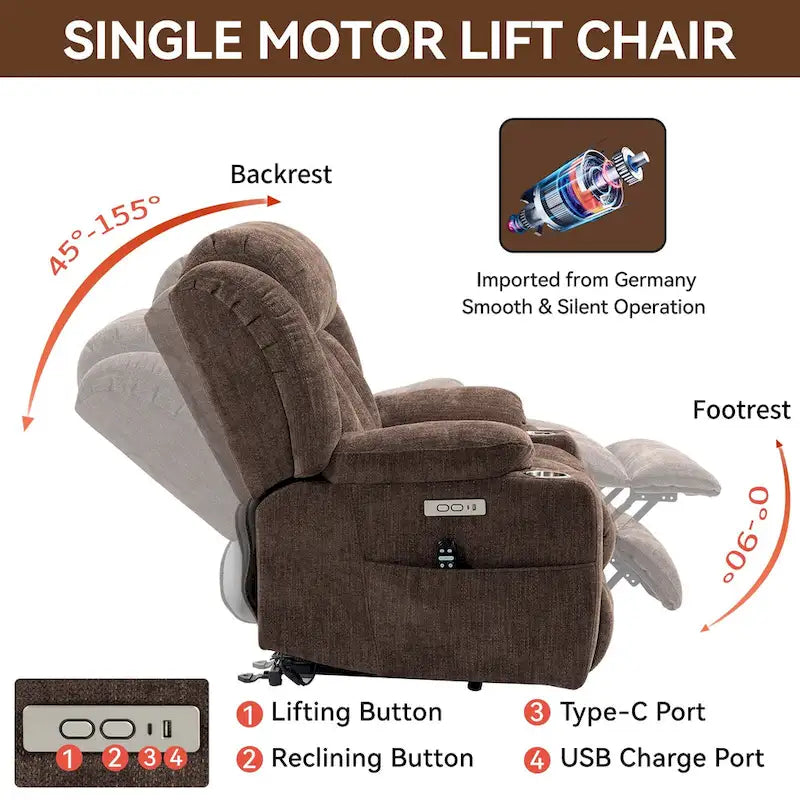 Chenille Power Lift Recliner Chair with Massage and Lumbar Heat