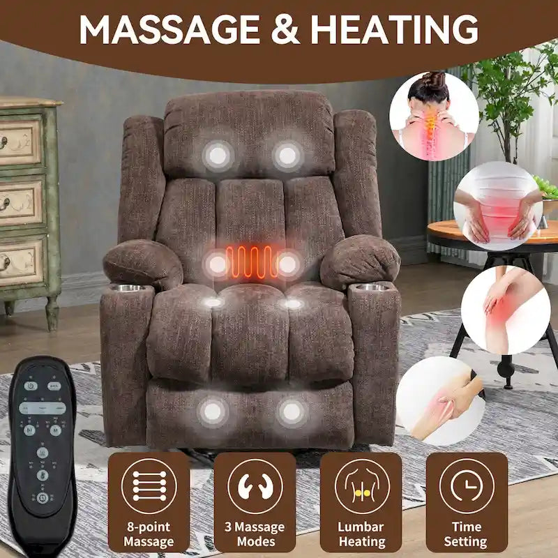 Chenille Power Lift Recliner Chair with Massage and Lumbar Heat