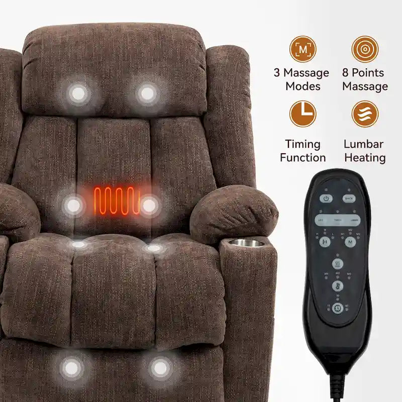 Chenille Power Lift Recliner Chair with Massage and Lumbar Heat