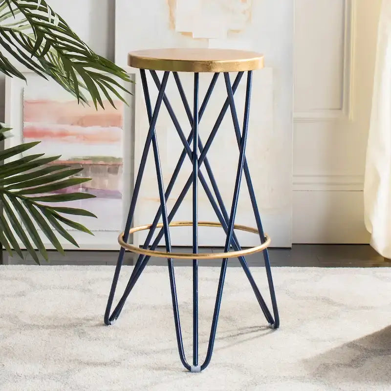 Gold Finish Hairpin-Leg Bar Stool, 30 in High
