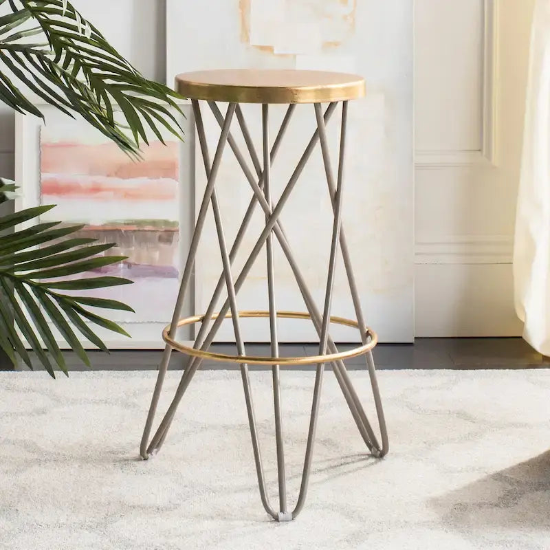 Gold Finish Hairpin-Leg Bar Stool, 30 in High