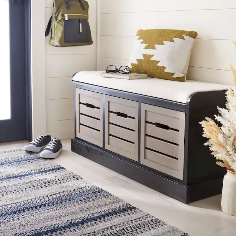 Farmhouse Cushioned Storage Bench with 3 Drawers