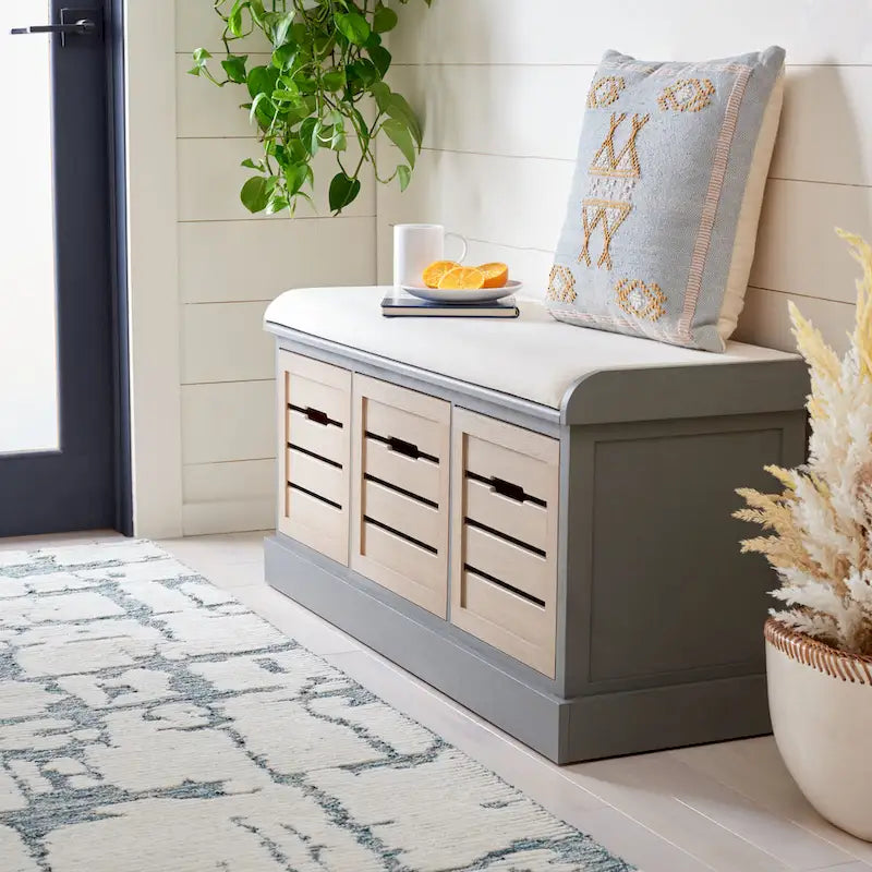 Farmhouse Cushioned Storage Bench with 3 Drawers