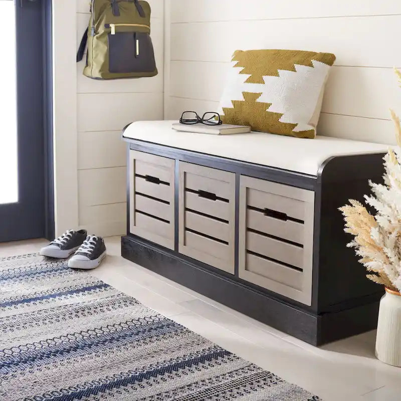 Farmhouse Cushioned Storage Bench with 3 Drawers