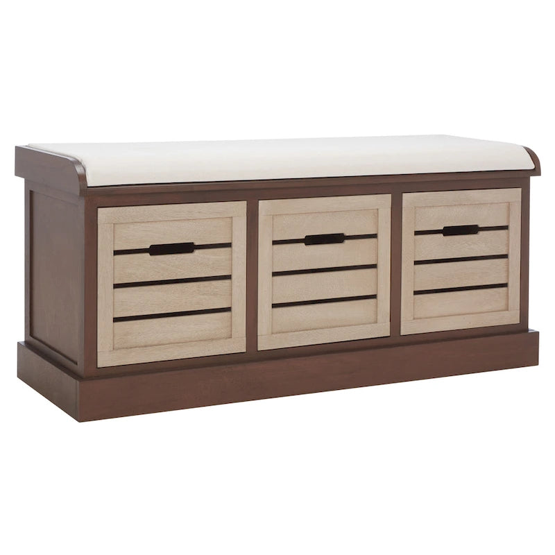 Farmhouse Cushioned Storage Bench with 3 Drawers