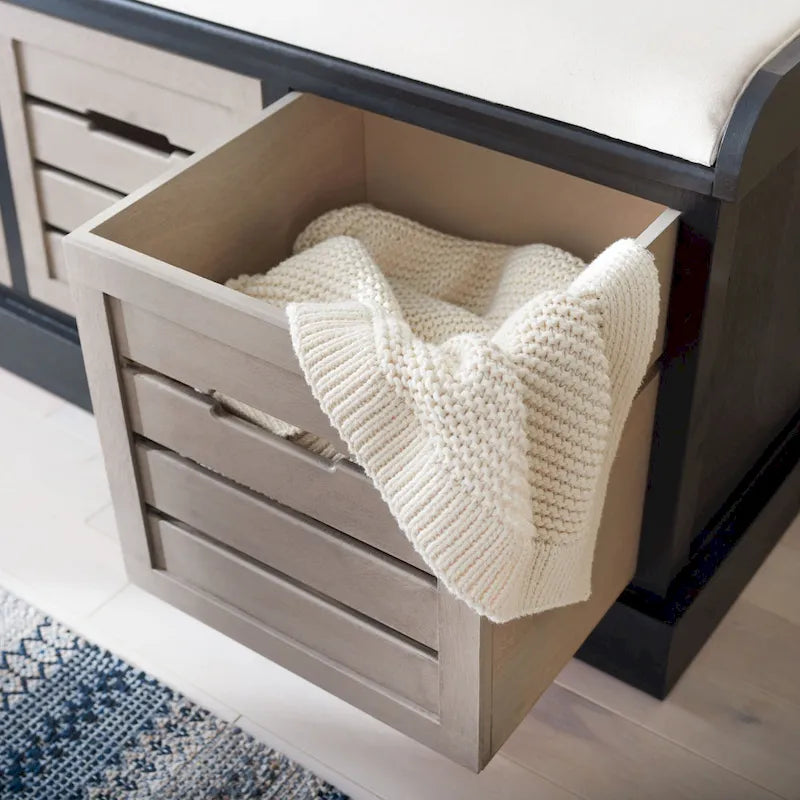 Farmhouse Cushioned Storage Bench with 3 Drawers