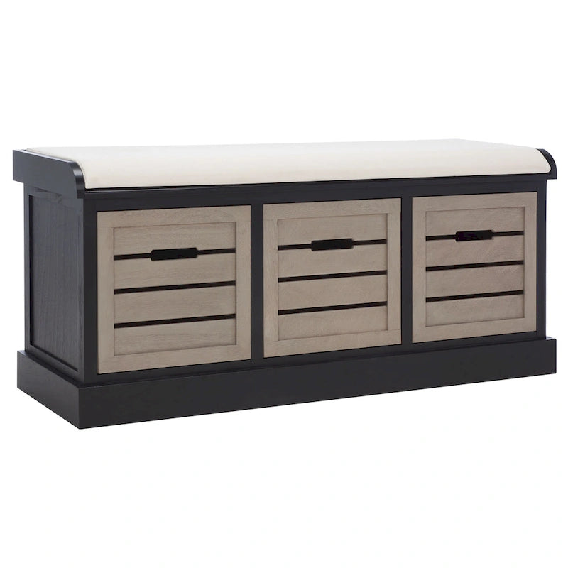 Farmhouse Cushioned Storage Bench with 3 Drawers