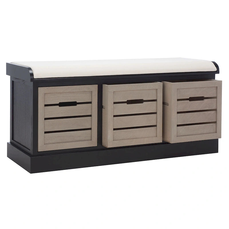 Farmhouse Cushioned Storage Bench with 3 Drawers