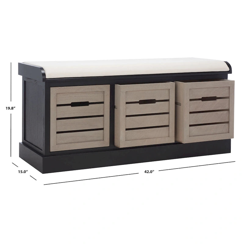 Farmhouse Cushioned Storage Bench with 3 Drawers