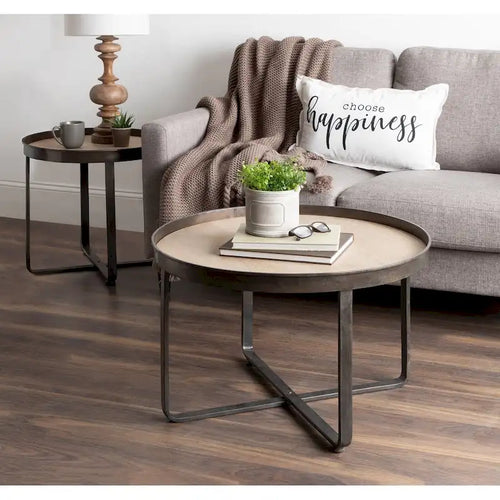 28-Inch Round Coffee Table with Cross Base