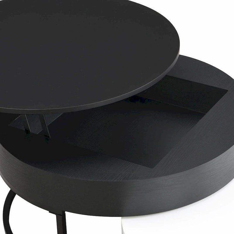 Round Lift-Top Coffee Tables with Nesting Design and Drawers