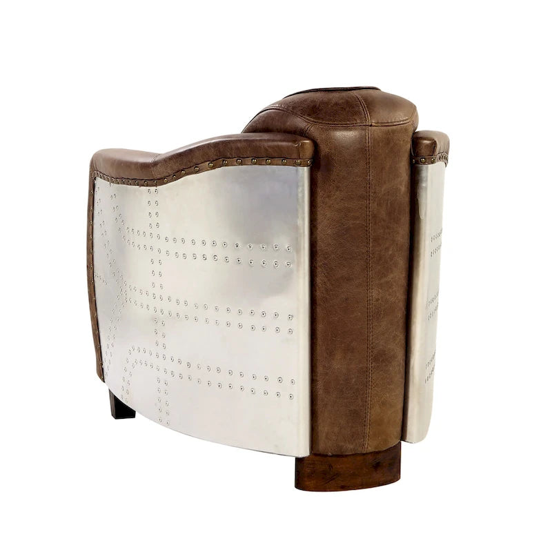 Top-Grain Leather Accent Armchair with Aluminum Details