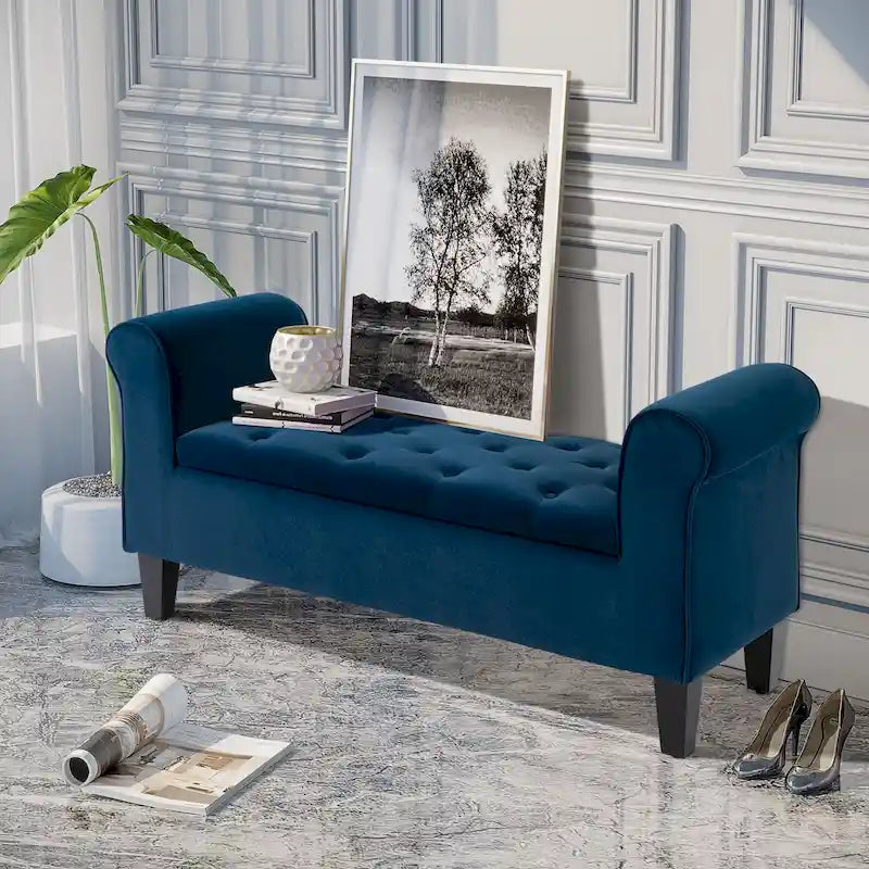 Button-Tufted Velvet-Touch Storage Ottoman Bench