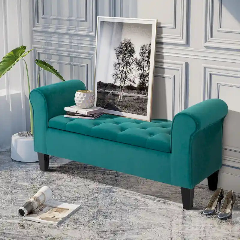 Button-Tufted Velvet-Touch Storage Ottoman Bench