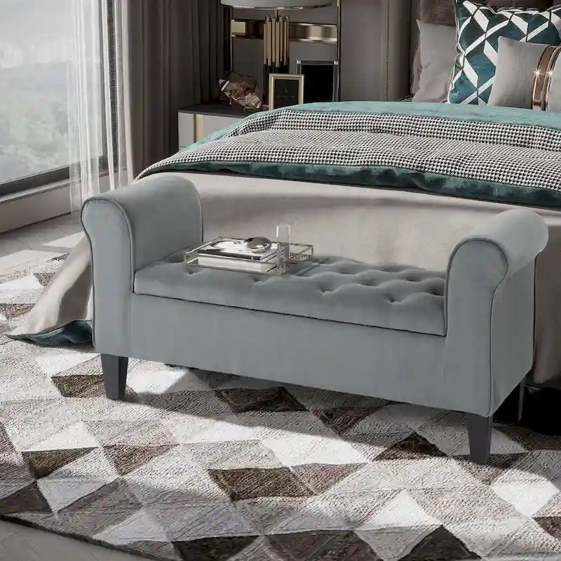 Button-Tufted Velvet-Touch Storage Ottoman Bench