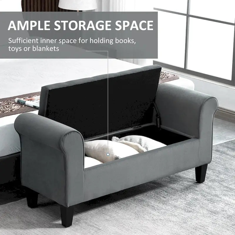 Button-Tufted Velvet-Touch Storage Ottoman Bench