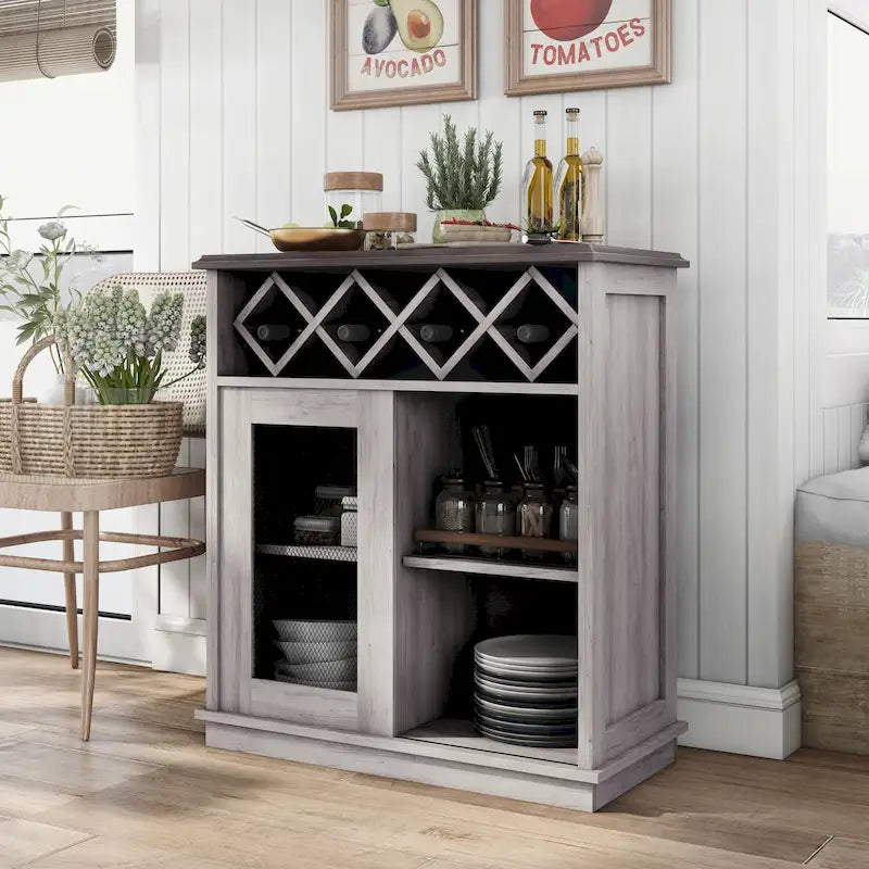 Farmhouse Wine Buffet Cabinet with 4-Bottle Storage