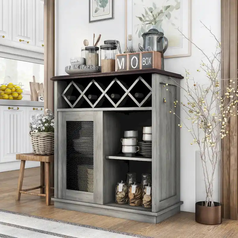 Farmhouse Wine Buffet Cabinet with 4-Bottle Storage