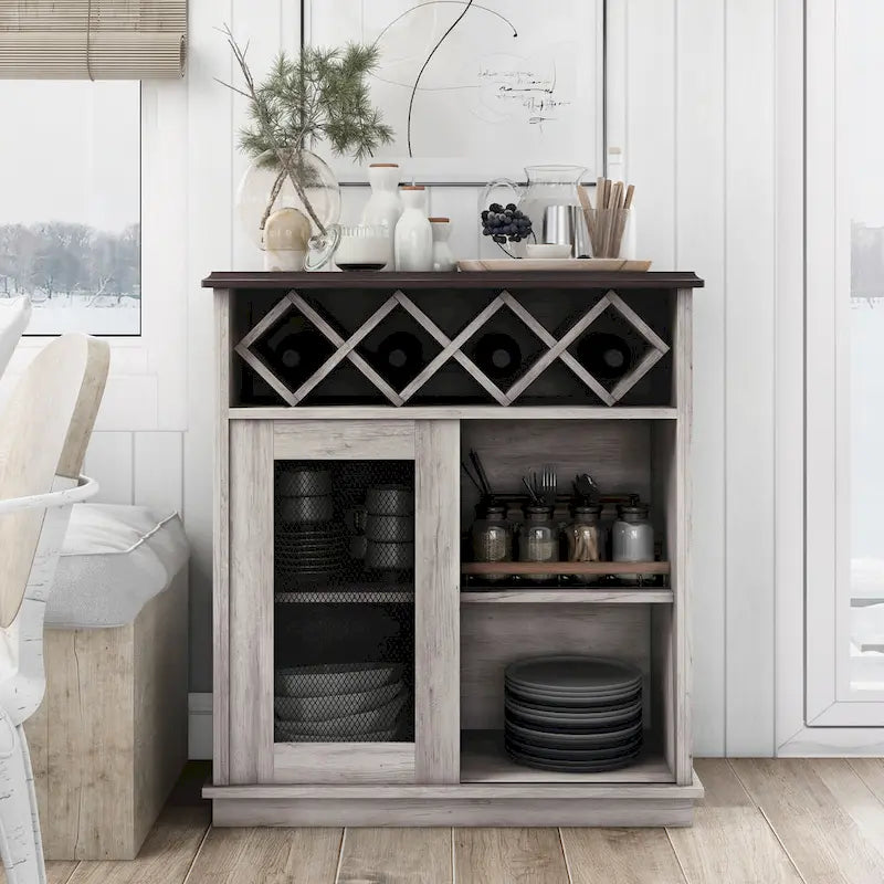 Farmhouse Wine Buffet Cabinet with 4-Bottle Storage