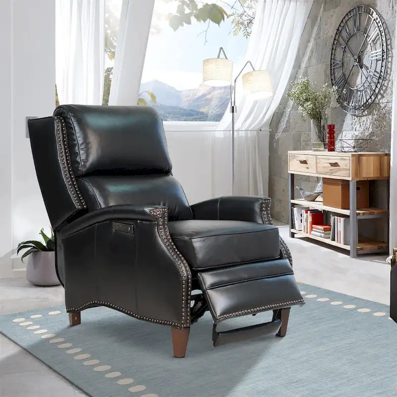 Genuine Leather Power Recliner with USB Charging