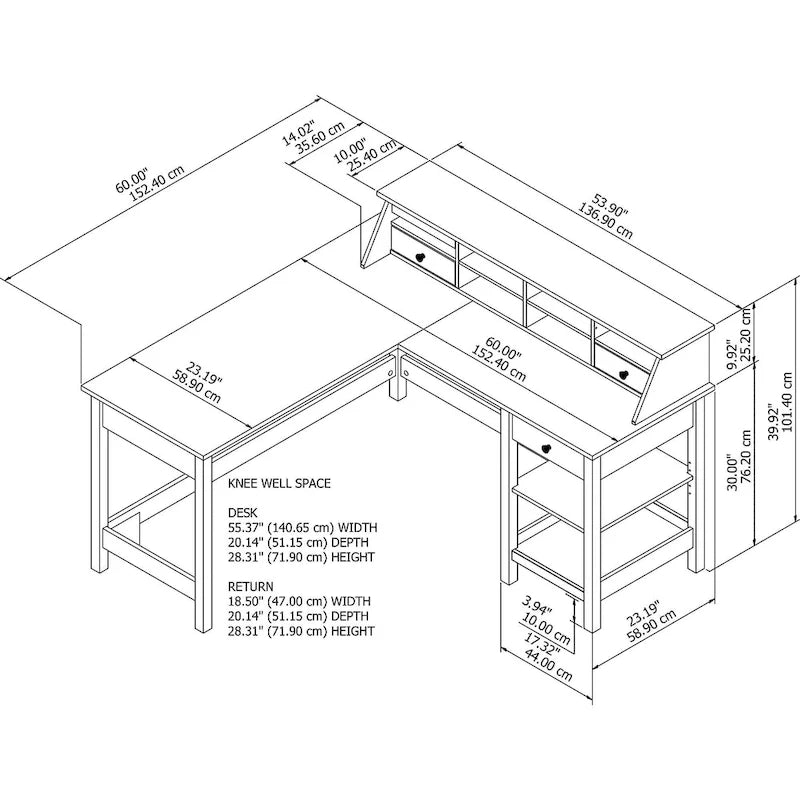 60-Inch L-Shaped Computer Desk with Storage and Organizer