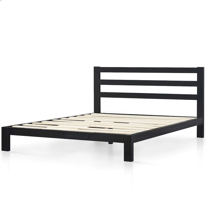 Black Metal King Platform Bed with Headboard