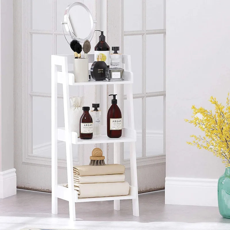 3-Tier Ladder Shelf, Freestanding Open Wood Shelving Unit (White)